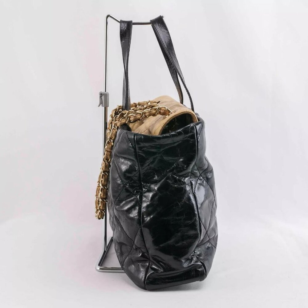 Authentic Chanel Black/Beige Quilted Glazed Leather Portobello Tote - Picture 11 of 15